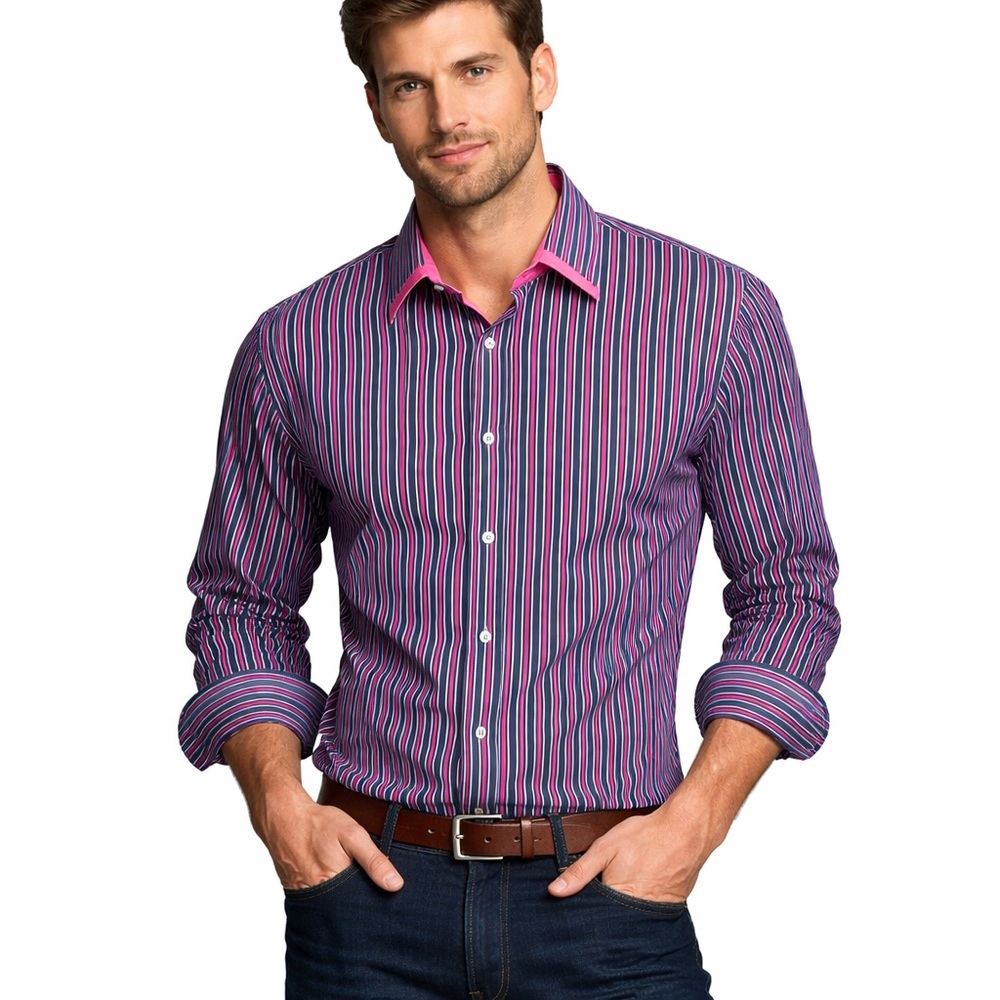 American Heritage Pink & Blue Stripped Button Down Shirt Size XL